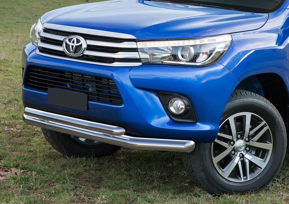 Защита переднего бампера d76+d57 с профильной защитой картера (кроме Exclusive) Toyota Hilux 2015-
