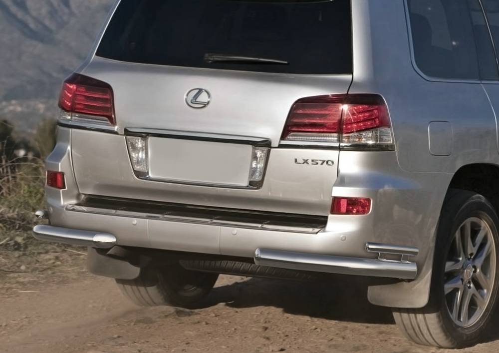 Защита заднего бампера d76+d42 уголки Lexus LX 2012-2015
