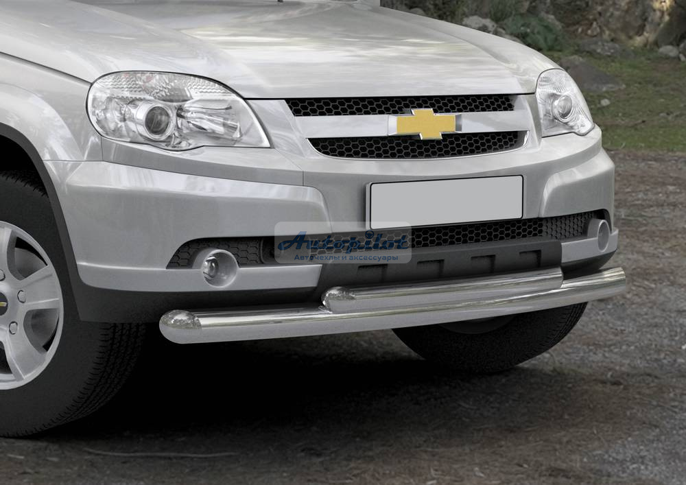Защита переднего бампера d76+d57 Chevrolet Niva 2009-