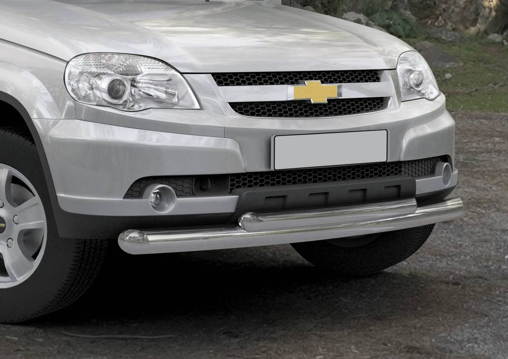 Защита переднего бампера d76+d57 Chevrolet Niva 2009-