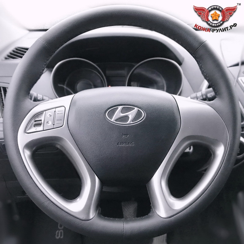 Кожаная оплетка на руль для руля без штатной перетяжки Hyundai ix 35 2010-2015 / Hyundai Tucson II 2009-2015