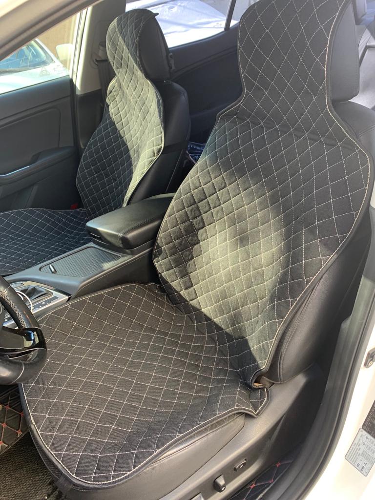 Комплект накидок на сидения, Лен, Узорный Ромб, закрытые бока и спинка с карманами