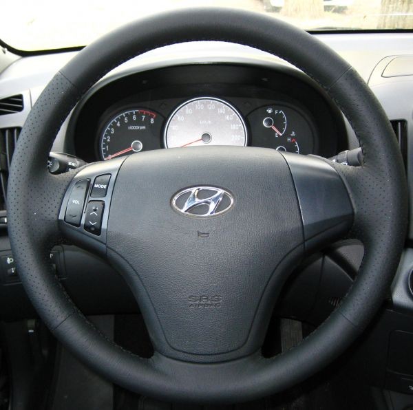 Кожаная оплетка на руль для руля без штатной перетяжки, Hyundai Elantra, кузов HD, 4 поколение, 2006-2011
