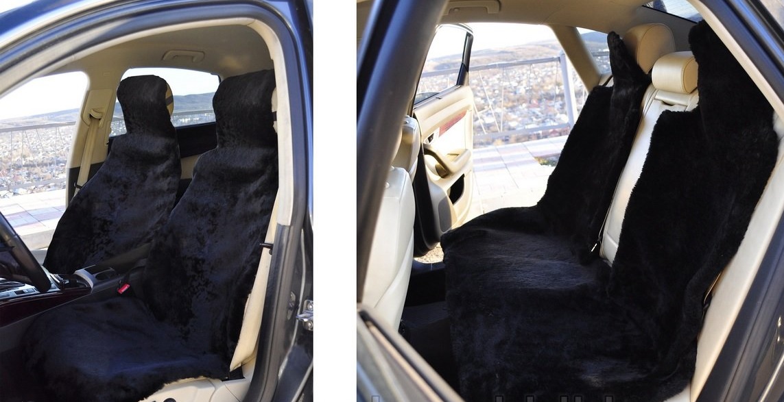 Комплект меховых накидок на весь салон, Мутон, цельные шкуры, класс А, (короткий ворс)