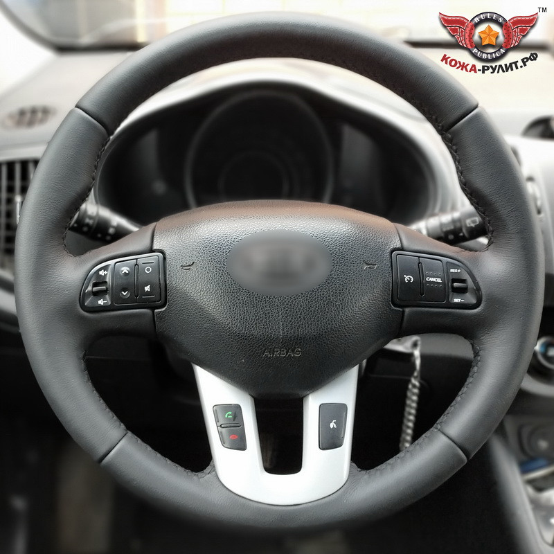 Кожаная оплетка на руль для замены штатной перетяжки KIA Ceed 2010-2012 / Kia Sportage III 2010-2016
