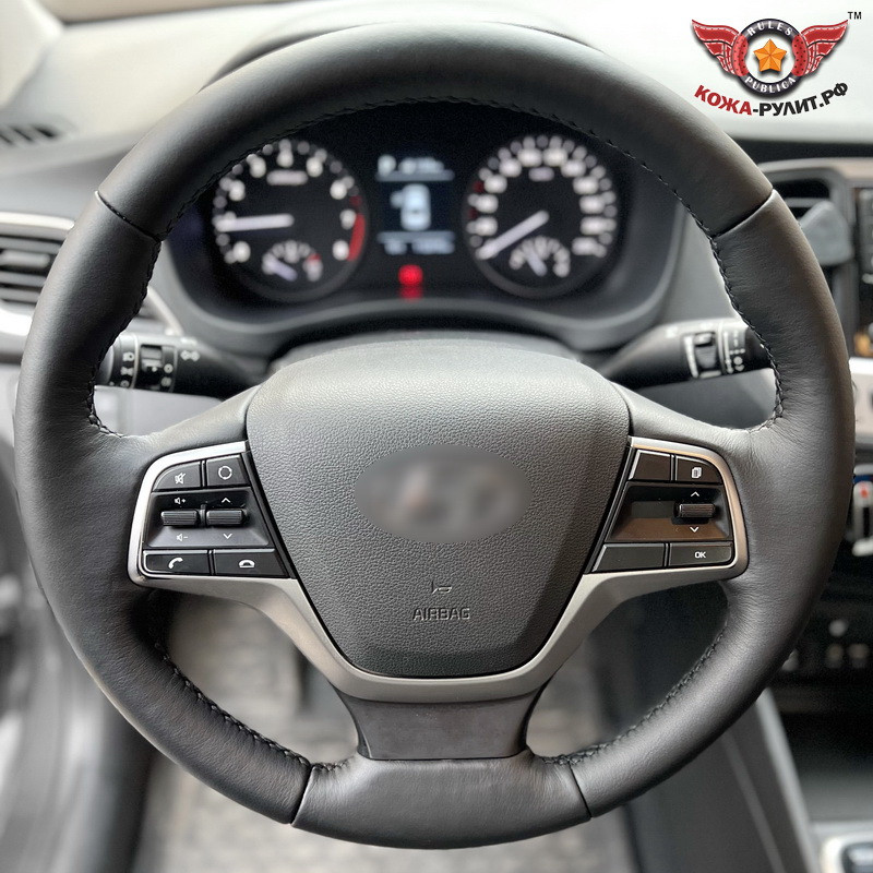 Кожаная оплетка на руль для замены штатной перетяжки, Hyundai Solaris II 2017- / Accent 2017- / Elantra VI 2015-2018 / Avante VI 2015-2018