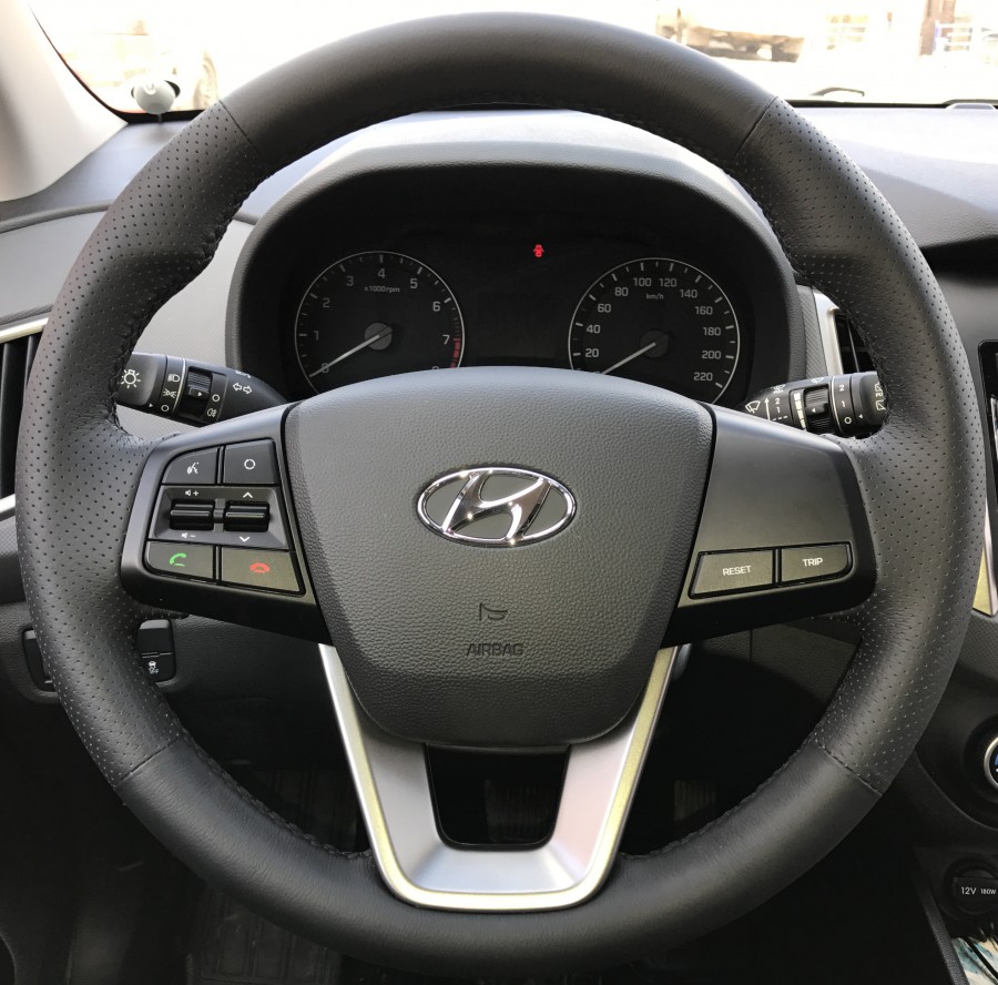 Кожаная оплетка на руль для руля без штатной перетяжки Hyundai Сreta 2016- / Hyundai ix25 2014-