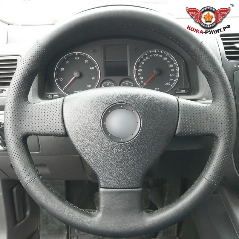 Кожаная оплетка на руль, для руля без штатной перетяжки Volkswagen Golf V 2003-2009 / Golf Plus I 2005-2009 / Passat B6 2005-2010 / Jetta V 2005-2008