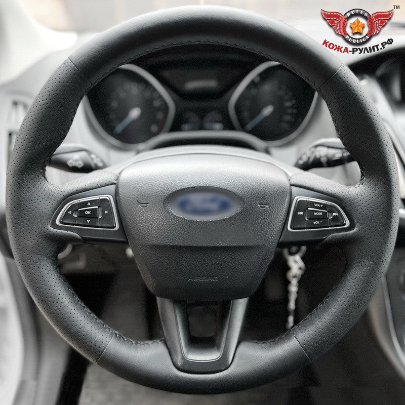 Кожаная оплетка на руль для руля, без штатной перетяжки, Ford Focus III 2015-2019 / C-MAX 2015-2019 / Ford Escape III 2015-2019 / Kuga II 2016-2019