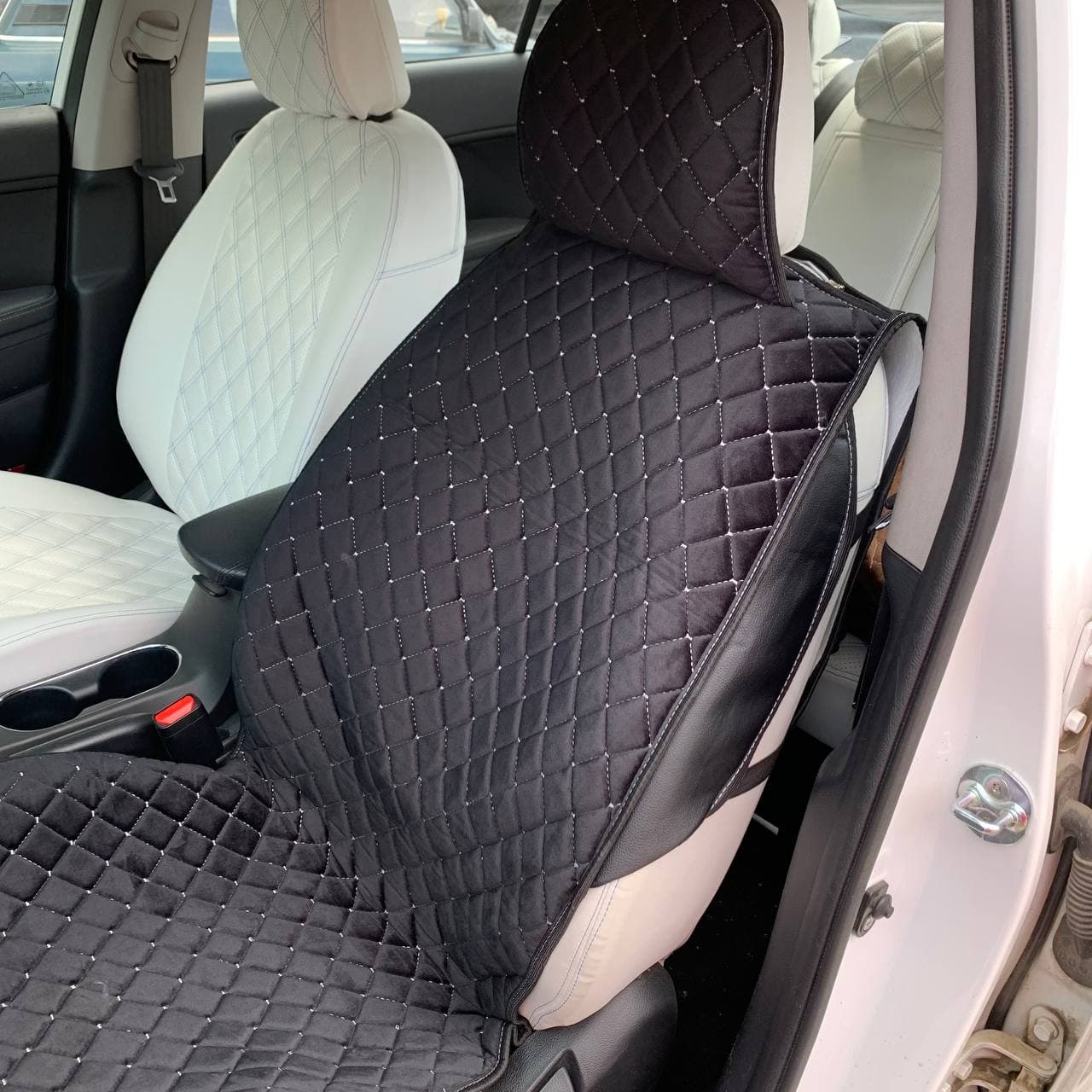 Накидка на сидение, Алькантара / Экокожа, Ромб, широкая с подголовником, закрытые бока и спинка с карманами, 2 шт. (пара)