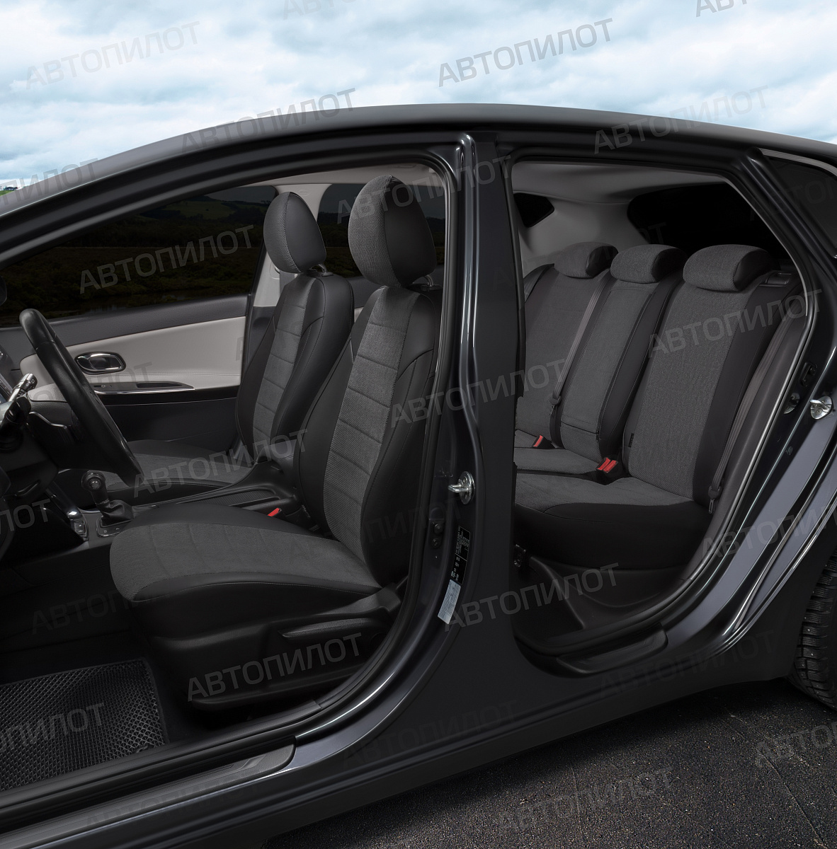 Авточехлы Chevrolet Aveo 2012-, Экокожа+Велюр, "Автопилот"