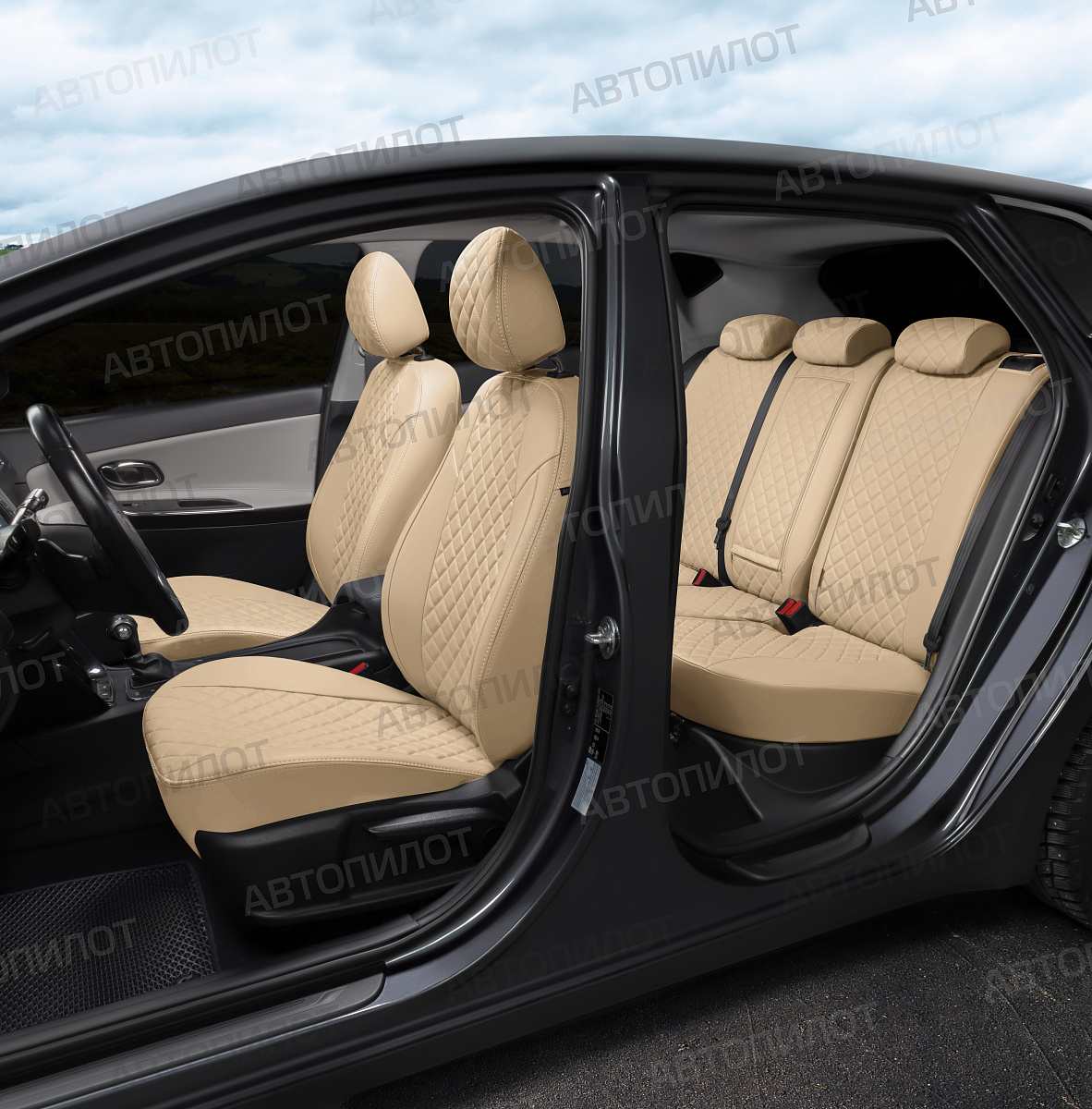 Авточехлы Audi А4 B6 / В7, Седан, Задняя спинка 40/60, 2000-2007, Экокожа Ромб, "Автопилот"