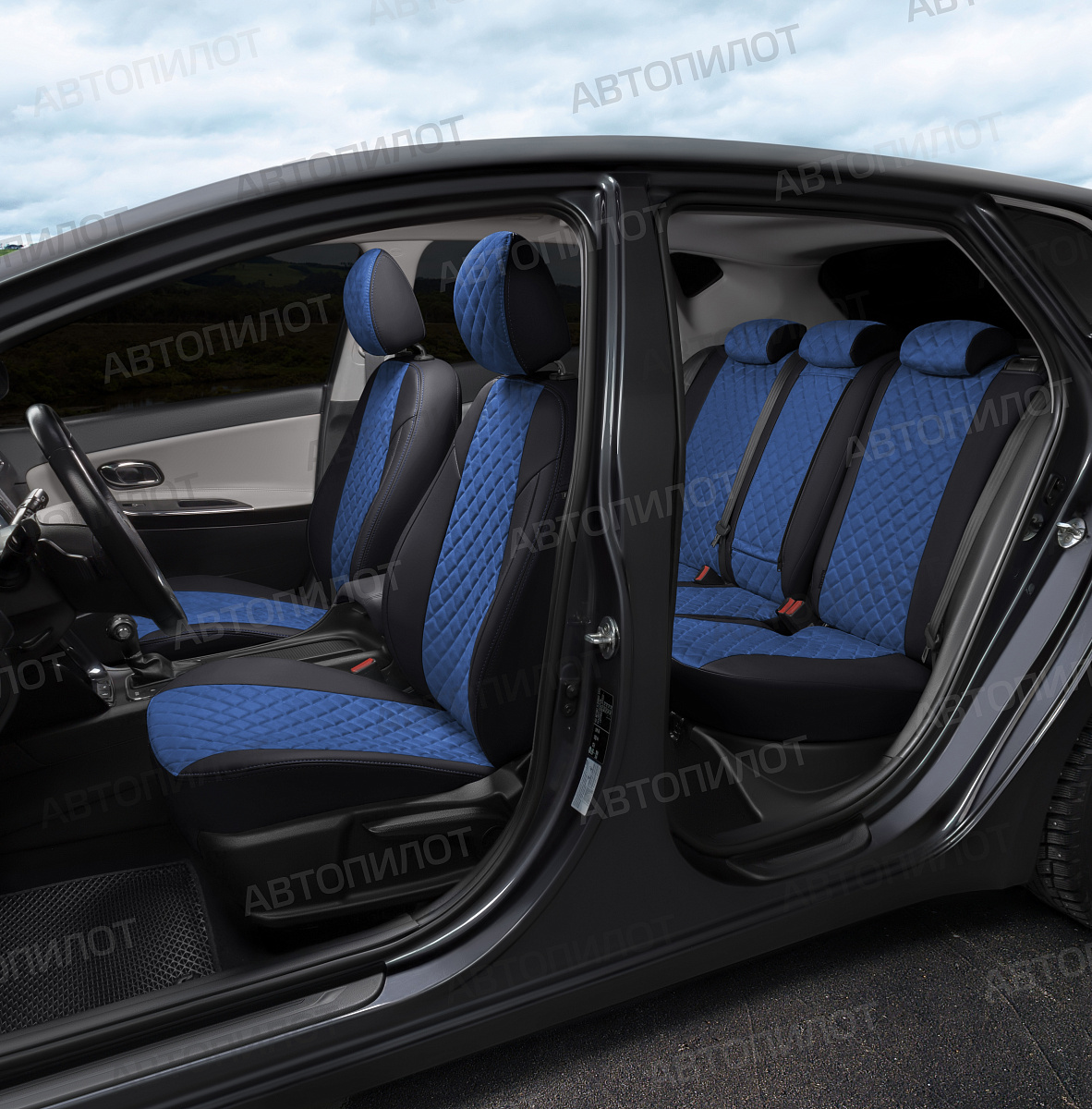 Авточехлы Chevrolet Aveo 2012-, Экокожа+Алькантара Ромб, "Автопилот"