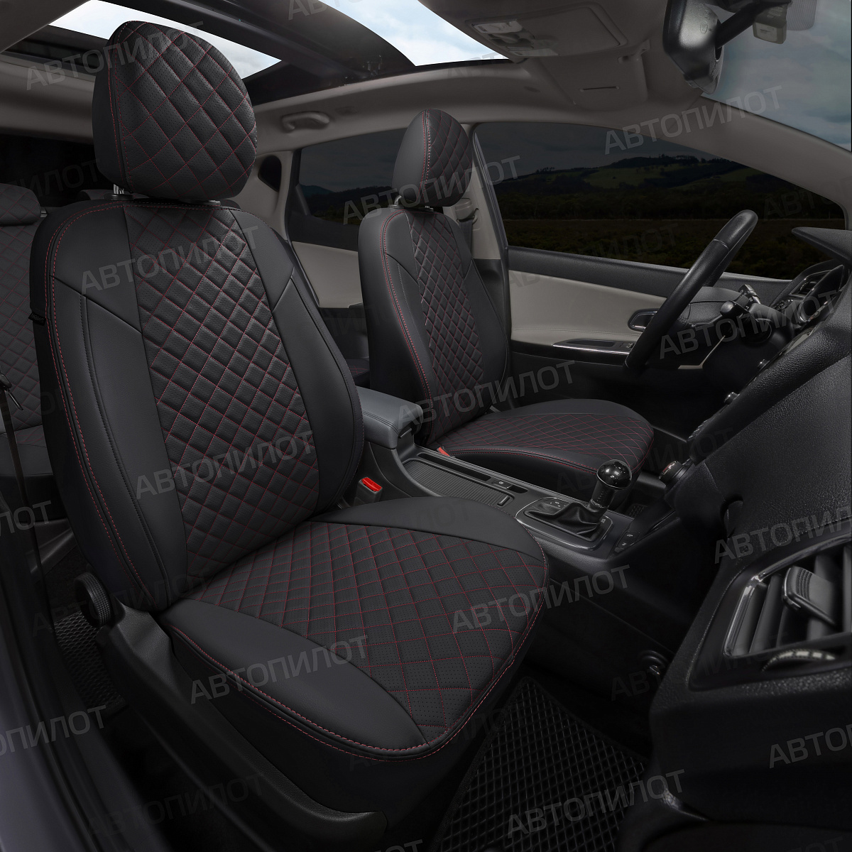 Авточехлы Dodge Caliber, 2006-2011, Экокожа Ромб, "Автопилот"