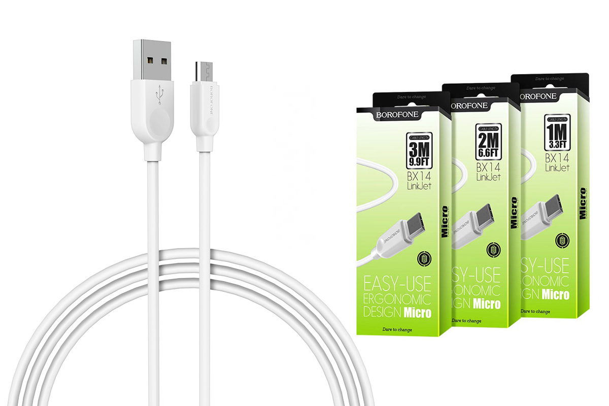 Кабель USB - MicroUSB BOROFONE BX14 2A белый 1м (LinkJet)