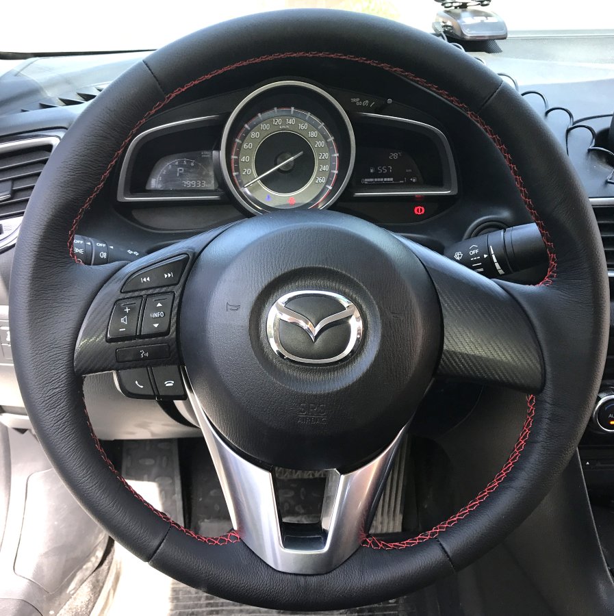 Кожаная оплетка на руль для замены штатной перетяжки Mazda 3 2013- / Mazda 6 2012- / CX-5 2011-2017 / Mazda 2 2015-2017 / CX-3 2015-2018